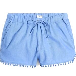 J. Crew Pom Pom Chambray Blue 3" Linen/Cotton Pocket Shorts Large